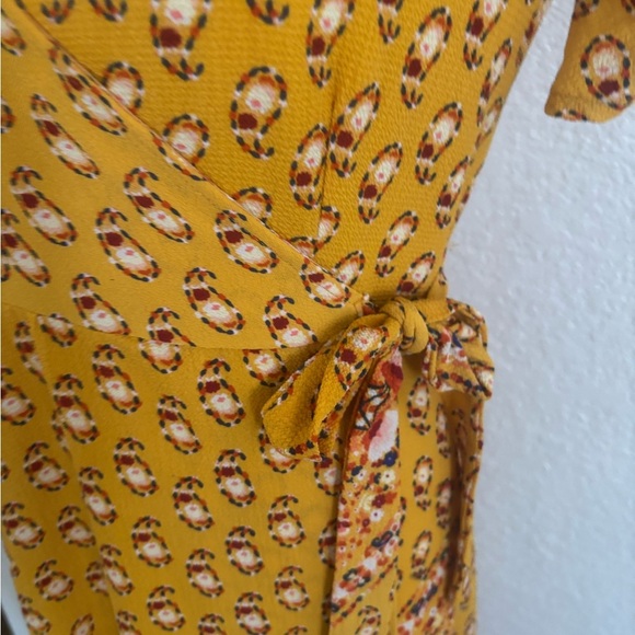 Yellow Flutter Sleeve Wrap Midi Dress - Picture 4 of 11